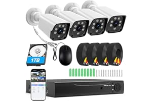 KTKTVE H.265+ Wired Security Camera DVR Kit System with AI Human Vehicle Detection, 4x 1920P 5MP IP67 Metallic Indoor/Outdoor Cameras IR Night Vision Remote Access, 4K NVR 1TB HDD Included for 24/7 Recording
