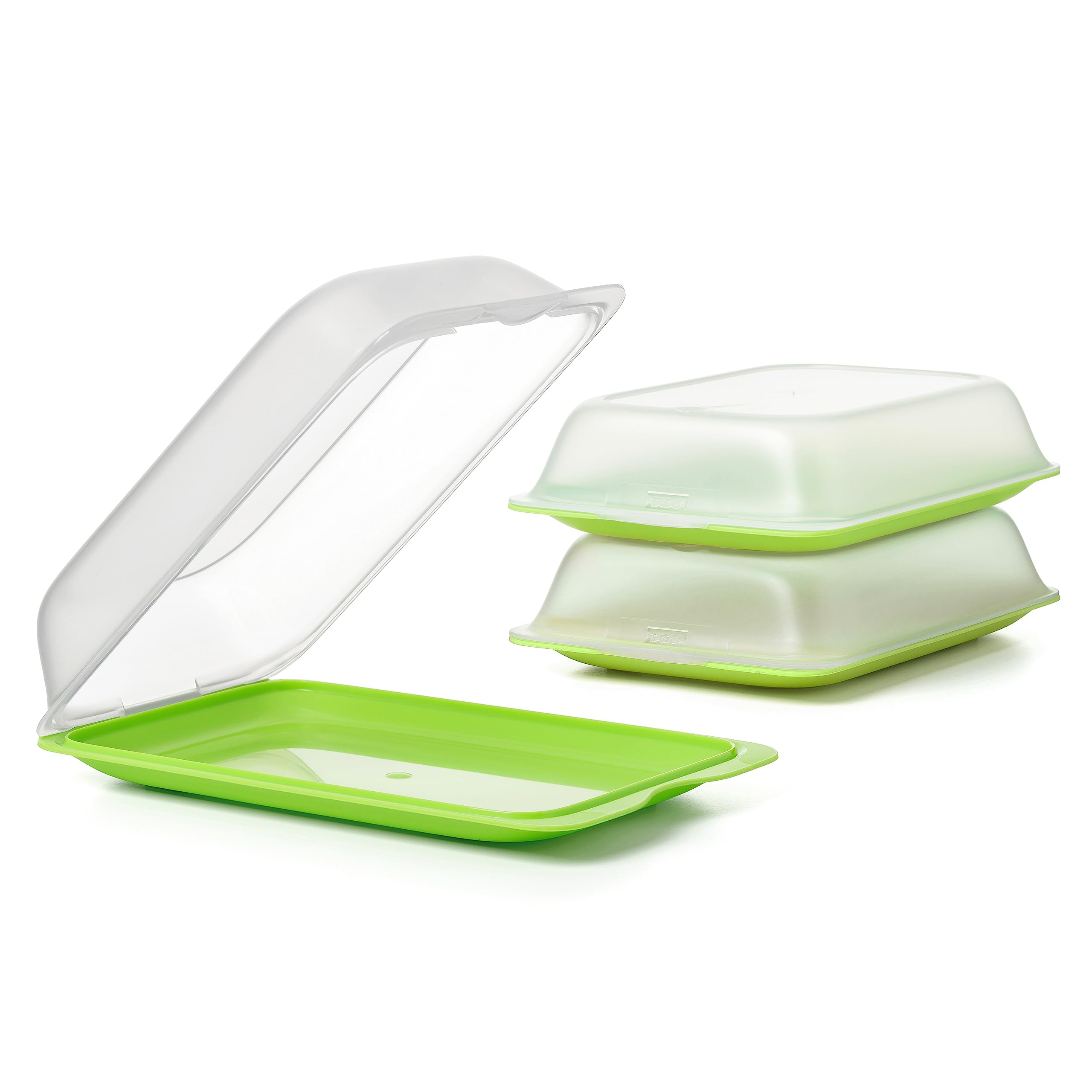 TATAY Cold Meat Containers for Fridge | Set of 3 Maxi | Fridge Storage | Removable Lid, Stackable | Microwave, Freezer and Dishwasher Safe | BPA-Free, 17 x 6,2 x 25,2 cm, Colour Lime