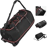 Vomgomfom Wheeled Collapsible Duffel Bag,110L-140L Expandable Checked Luggage, No-Telescopic-Handle with Anti-Burst Zipper & Reinforced Frame,Black-red