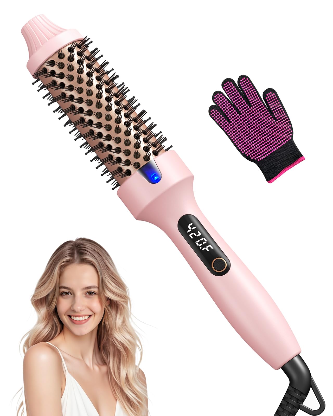 Photo 1 of Thermal Brush for Blowout – 1.5 Inch Heated Round Brush with Negative Ions, Dual Voltage, Dual PTC, 6 Heat Settings, Salon Smooth Hair, Less Frizz, Travel-Friendly, Pink