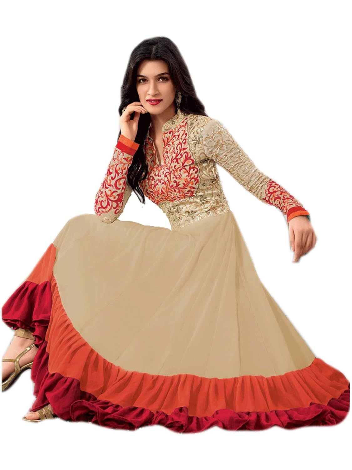 orange colour anarkali