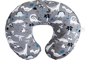 Boppy Original Nursing Pillow, Gray Dinosaurs, Ergonomic Nursing Essentials for Bottle and Breastfeeding, Firm Fiber Fill, with Removable Pillow Cover, Machine Washable