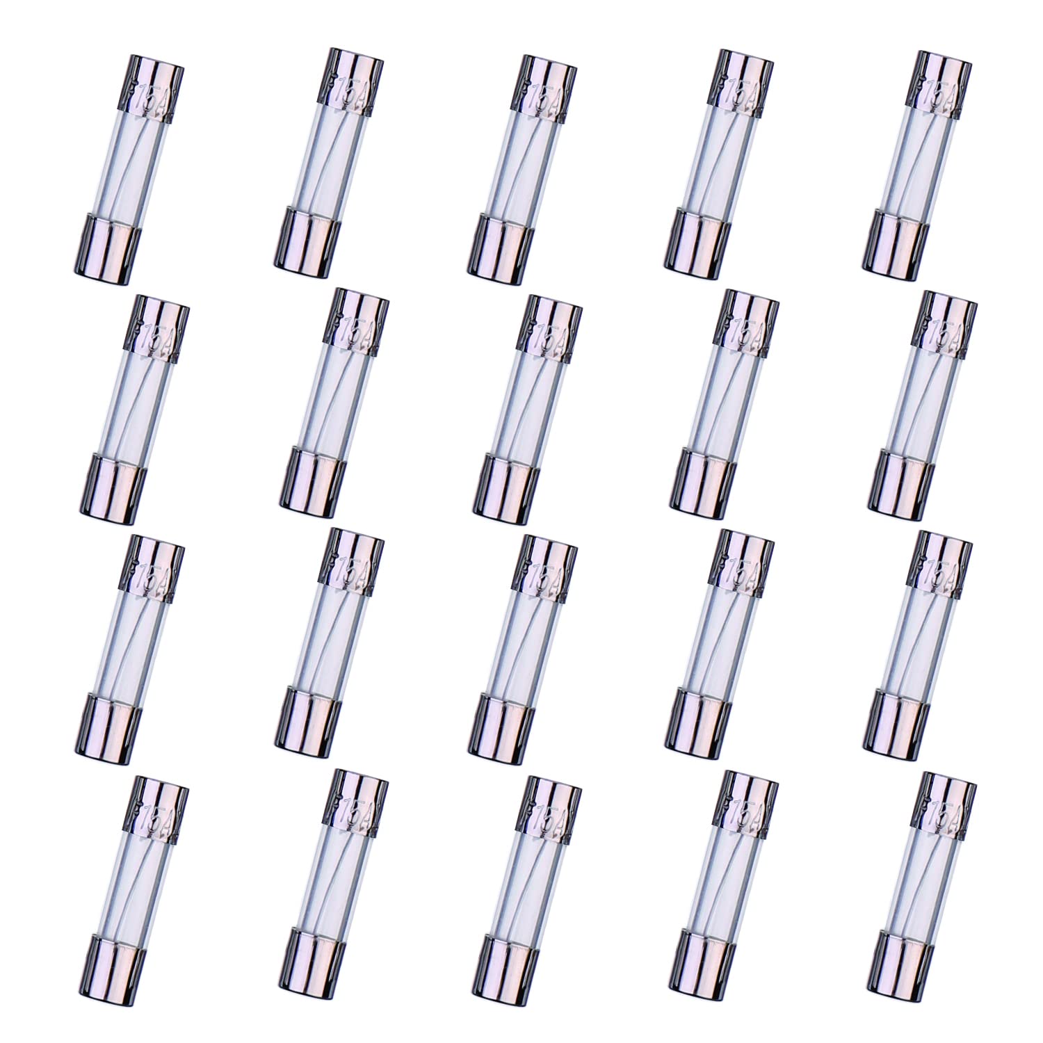 HUAREW F15AL250V 20 Pcs 5x20mm Fast-Blow Glass Fuse 15A 250V 0.2x0.78 inch time delay Fuse(Pack of 20 Pcs)