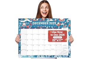 GANNYFER Desk Calendar 2026, Large 2026 Desk Calendar 22" x 17", 18 Months Desk/Wall Calendar 2026, Use Now to Dec 2026, Thick Paper with Plastic Cover, 2026 Calendar for Home, School, Office - Christmas(2 Binder Clips Included)