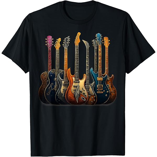 T-shirt Femme CandyMix Manches Courtes - Imprimé Guitare Électrique Vieilli, Col Rond