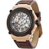 SURVAN WatchDesigner Men's Luxury Automatic Mechanical Watches for Men | Luminous Hands Leather Strap Water Resistant Stainless Steel Case Self Winding Skeleton Watch for Men, Gift Packaging