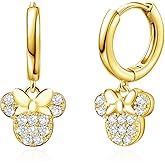 Mouse Bow Earrings Sterling Silver Gold Animal Cute Dangle Hoop Earrings for Women Hypoallergenic Cubic Zirconia Bow Knot Dangle Earring for Sister
