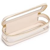 LOFOWN Clear Makeup Brush Bag (Beige, SLIM-1) | Travel Makeup Brush Holder, Makeup Brush Toiletry Bag, Portable Cosmetic Brush Case, Purse Organizer,Waterproof