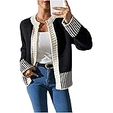 RoseSeek Women's Striped Cardigans Crew Neck Long Sleeve Sweaters Elegant Fall Clothes