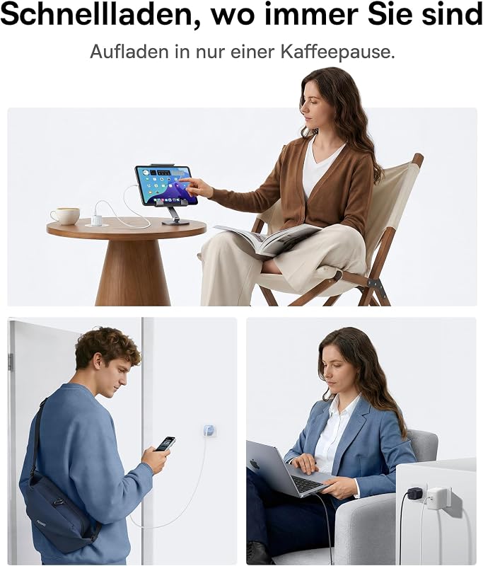 Enerfill 45W USB C Ladegerät, PD 3.2 AVS GaN Schnellladegerät