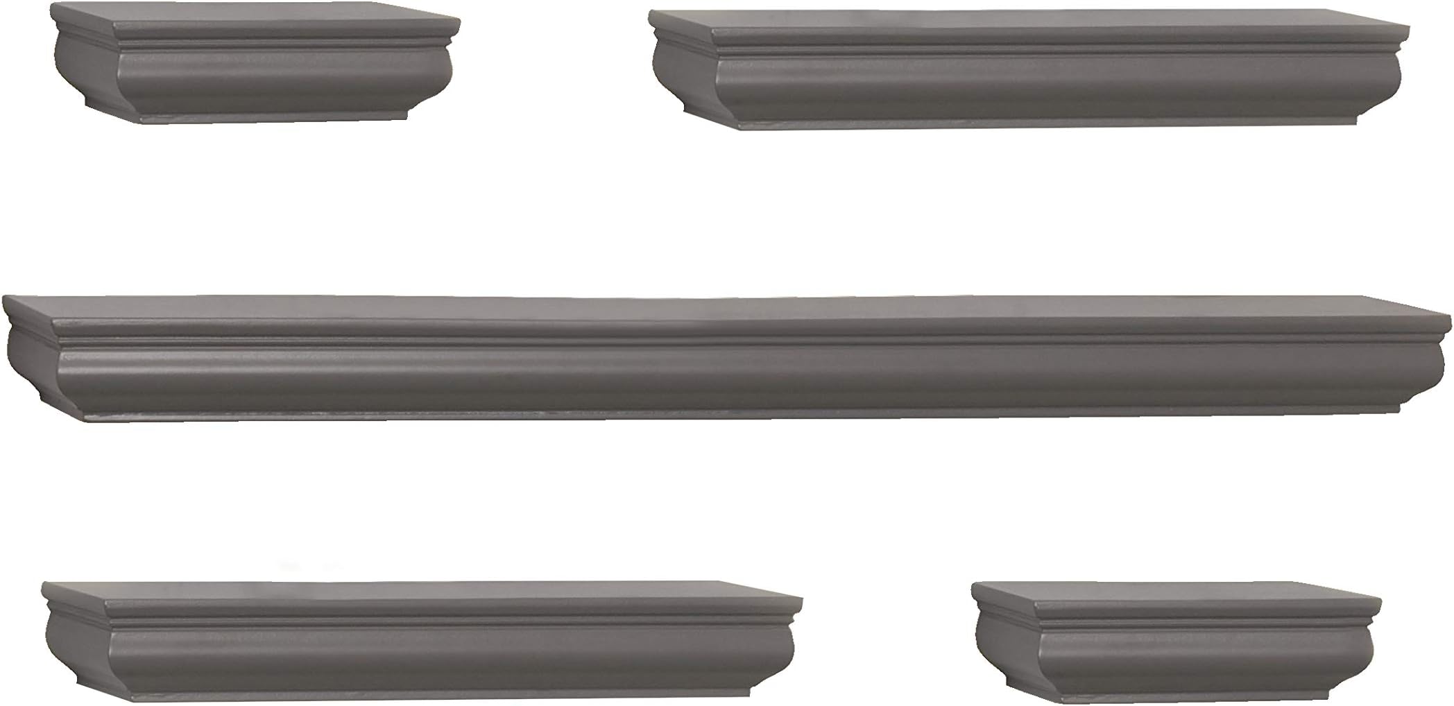 Melannco Floating Molding Shelves for Bedroom, Living Room, Bathroom, Kitchen, Nursery, Set of 5, Gray