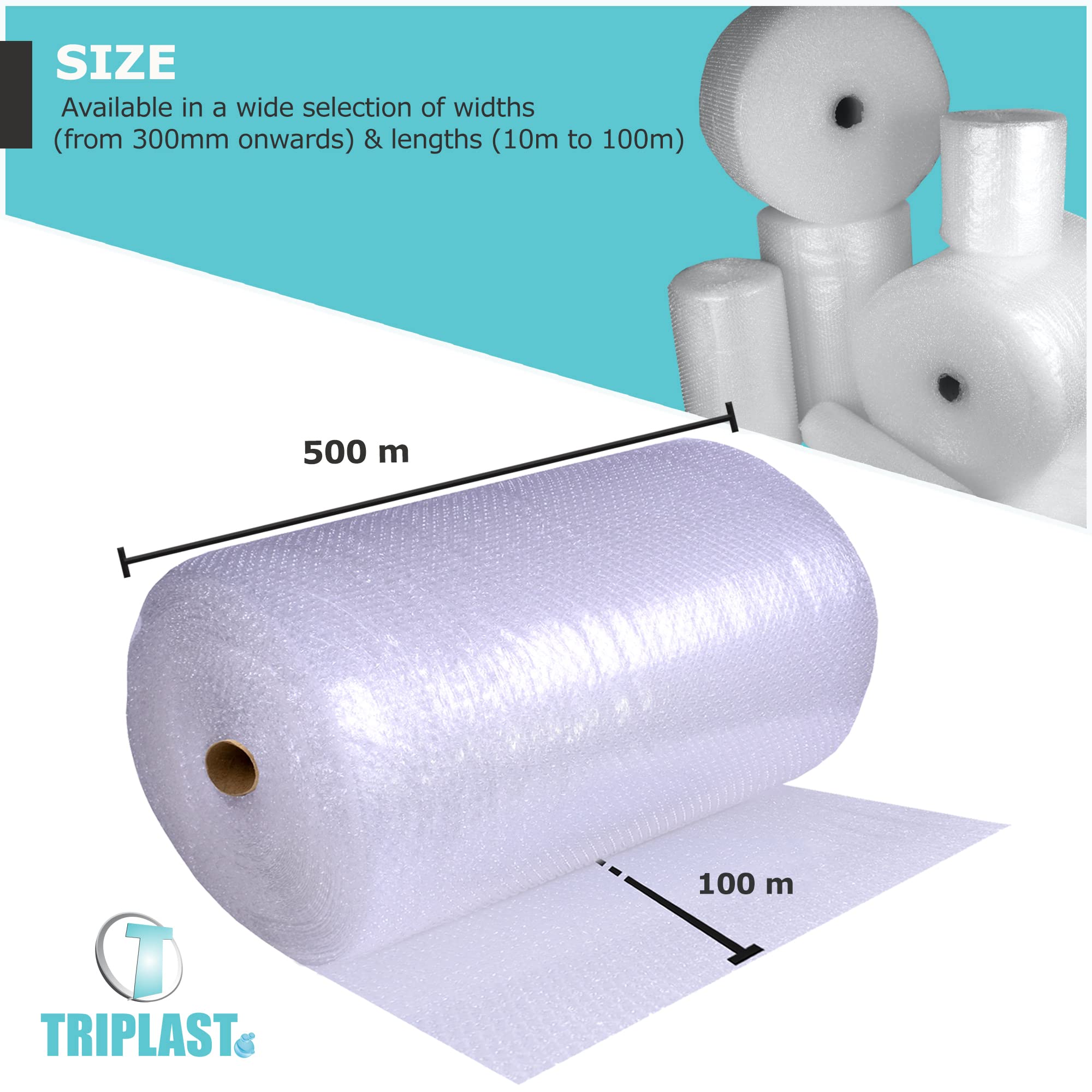 Triplast Large Roll of Bubble Wrap 500mm x 100m – Air Bubbles Packaging for House Moving & Packing Storage Boxes
