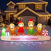 CACIRAL 10 FT Long Gingerbread Family Christmas Inflatable Outdoor Decoration, Gingerbread Man Inflatable Holding Hands with Built-in Dynamic Light, Xmas Holiday Decor for Yard, Lawn, Patio, Garden