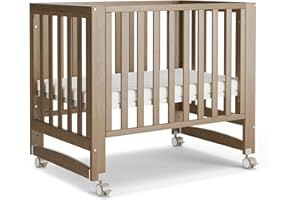 MAMAZING EvoNest Baby Crib, 6 in 1 Convertible Mini Crib with Wheels, 100% New Zealand Pinewood Growing Bed, 4 Adjustable Mattress Height,GREENGUARD Gold Certified,Brown