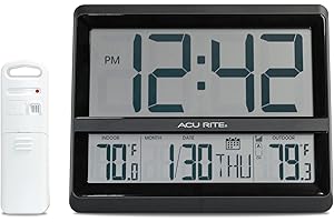 AcuRite Large Wireless Atomic Clock with Indoor and Outdoor Temperature, Date, Day of The Week, and Automatic DST Changes (75440)