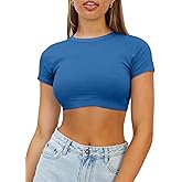 Haochic Womens Crop Tops Crewneck Y2K Summer T-Shirt Basic Short Sleeve Fitted Knit Ribbed Casual Blouse Cute Tee Shirt
