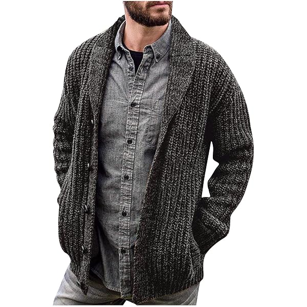 Men's Cable Knit Cardigan Sweater – Wool Blend, Shawl Collar, Long Sleeve, Casual Fall/Winter