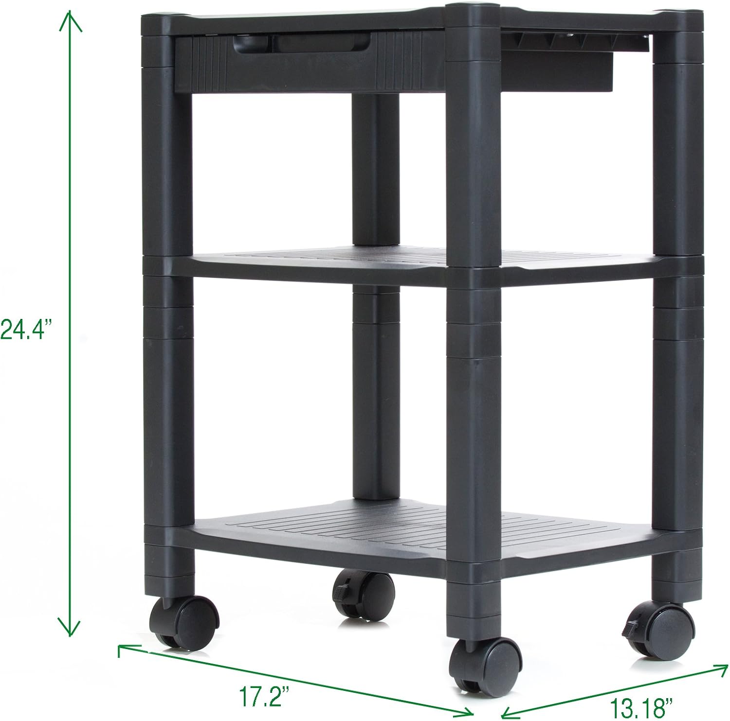 Mind Reader 3-Shelf Printer Cart, Stand with Wheels, Drawer, Cord Management, Black: Home & Kitchen