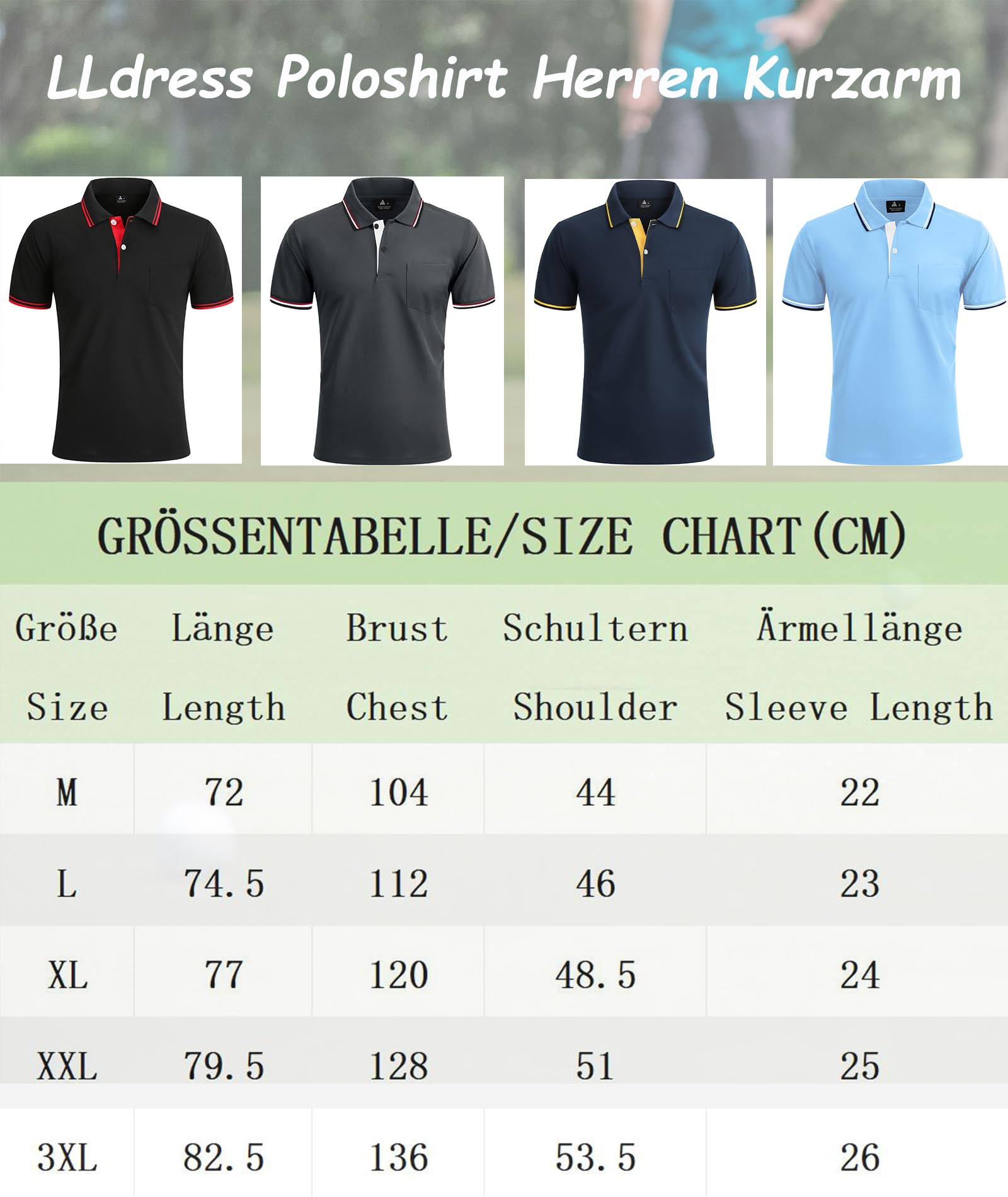 LLdress 3er Pack Poloshirt Herren Kurzarm Atmungsaktiv Poloshirt Set Leichtes Golf Polohemd Schnelltrocknend T Shirt 7