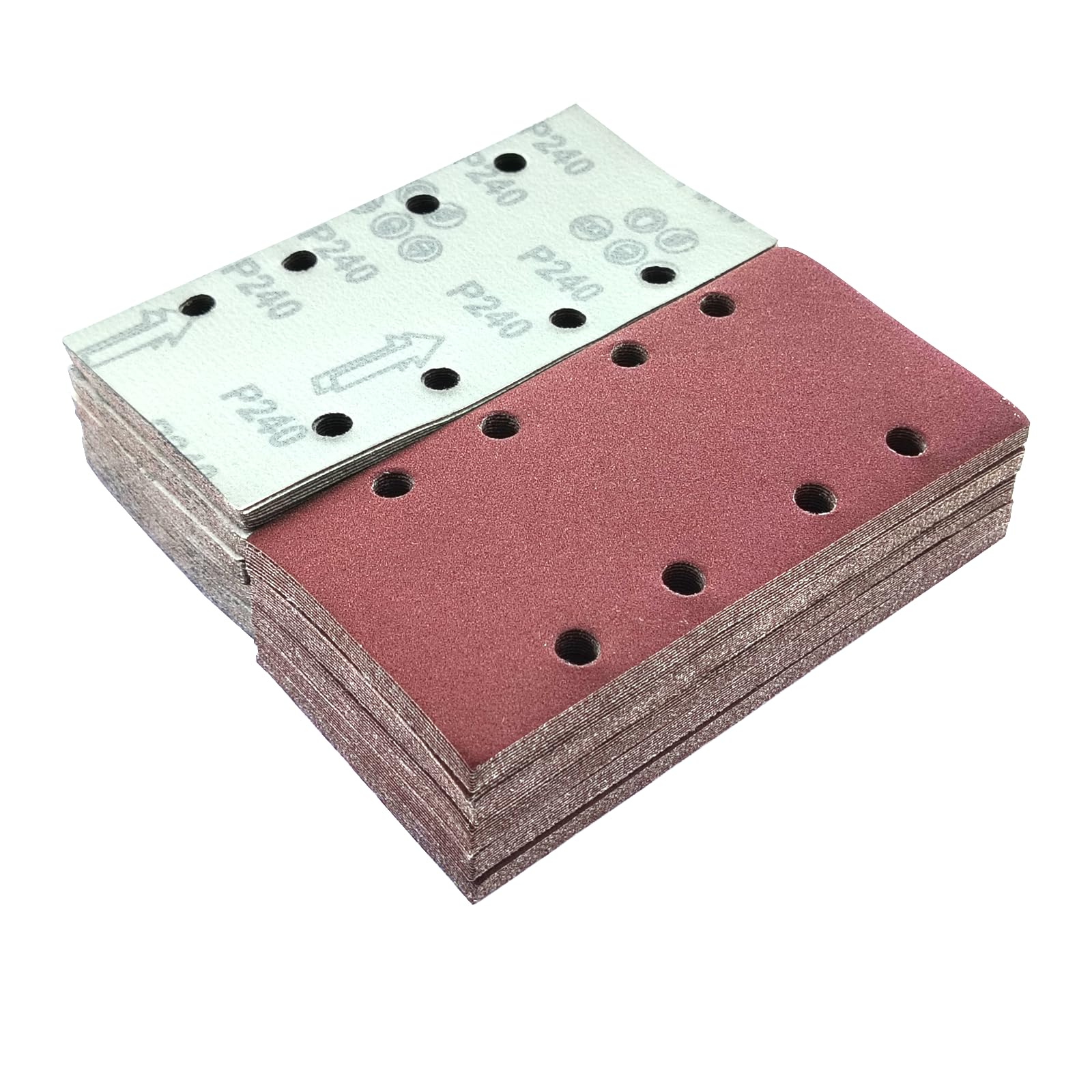 Wanmutrun Rectangular Detail Sandpaper 100Pcs Sander Pads 93x185MM Grit240 8Hole Sanding Sheets for Electric Sander Hook and Loop Sanding Pads