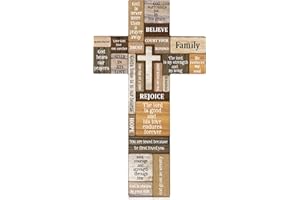 Jetec Cross Wall Decor Christian Wooden Cross Religious Faith Biblical Verse Wall or Table Sign for Home Easter Christmas Far