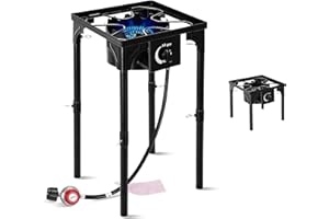 FSUON Outdoor Camping Stove, 130000 BTU, High Pressure Single Burner, Propane Gas Cooker with Detachable Legs, 30 PSI Regulator