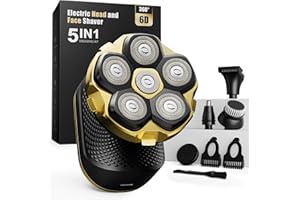 2026 New Head Shaver for Bald Men - Trimcoo 5-in-1 Magnetic Electric Trimmer with Titanium Blades | Gentle on Sensitive Scalp | IPX7 Waterproof, Powerful 8500 RPM, USB-C Charge & LED Display (Gold)