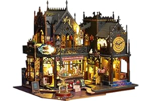 Kisoy Dollhouse Miniature Kit, DIY Wooden Mini House Building Kits, 1:24 Scale Miniature Dollhouse Furniture and Accessories for Kids & Adults (Holo Magic City)
