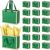 EQOREIIN 30 Pcs Small Metallic Foil Gift Bags with Handles, Green Gold Thank You Favor Bag with Tissue Paper for Back to School Baby Shower Wedding Mother's Day Christmas Party (6.4x3.1x5.1 Inch)