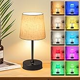 Wowag Small Cordless Table Lamp,5000mAh Rechargeable Battery Operated Desk Lamp,3 Colors & 7 RGB Stepless Dimmable, Portable Touch Fabric Shade LED Night Light for Bedroom Restaurant Home(Flaxen)