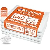 White Bulk Packing Paper Sheets for Moving | 640 sheets | 27" x 17" | 20 lb | Twin Pack | | Newsprint Wrapping Paper Sheets - Must Have in Your Moving Supplies, Packing Materials, Moving Paper Wrap