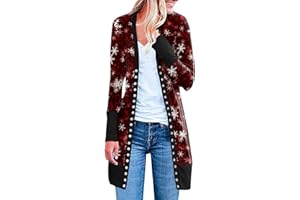 HYAERGF Christmas Lightweight Cardigan Sweater Womens Funny Ugly Xmas Tree Red Plaid Graphic Cardigans Open Front Coats Tops