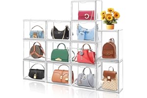 EZJOB 4Pack Purse Organizer for Closet Clear Acrylic Display Case for Handbag Organizer, Purse Storage Box with Magnetic Door, Dustproof Storage Bins for Book, Collectibles, Cosmetic