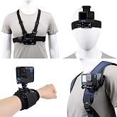 PellKing Accessories Set for GoPro Hero 13/12/11/10/9/8/7/6/5/Mission 1 Pro | New Quick Release Head Strap Mount + Chest Mount Harness + Backpack Clip Holder + 360&deg;Rotating Wrist Strap for DJI Action 6 5
