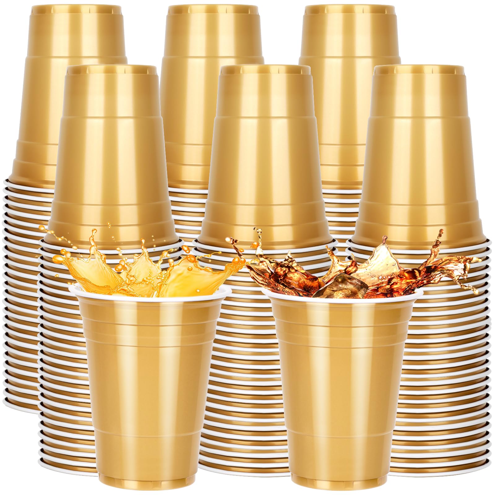Photo 1 of 100PCS Gold Plastic Cups, 16oz Disposable Party Cups Bulk, BPA Free Beer Cocktail Drinking Cup, Beverage Holiday Cups for Soda Juice Cold Drinks for Wedding Valentine's Day Birthday Baby Shower Picnic
