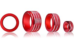 SENSHINE for Toyota Tundra Accessories 2025 2024 2023 2022 Center Console Knob Cover Drive Mode Tune Cap Engine Start Stop Button Outer Ring Volume Knob Rear Mirror Adjustment Knob Cover 4Pcs (Red)