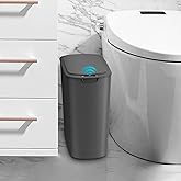 Cesun Automatic Motion Sensor Bathroom Trash Can with Lid, 2.6 Gallon Touchless Trash Bin, Smart Plastic Slim Garbage Can Small Grey Wastebasket for Toilet, Office, rv, Bedroom, Living Room