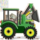 Uniwooder Wooden Tractor Piggy Bank for Kids, Tractor Money Bank for Boys | Toddler Piggy Bank with Clear Panels &amp; Stickers, Educational Saving Toys, Birthday Gifts for Boys, Farm Vehicle Room Decor
