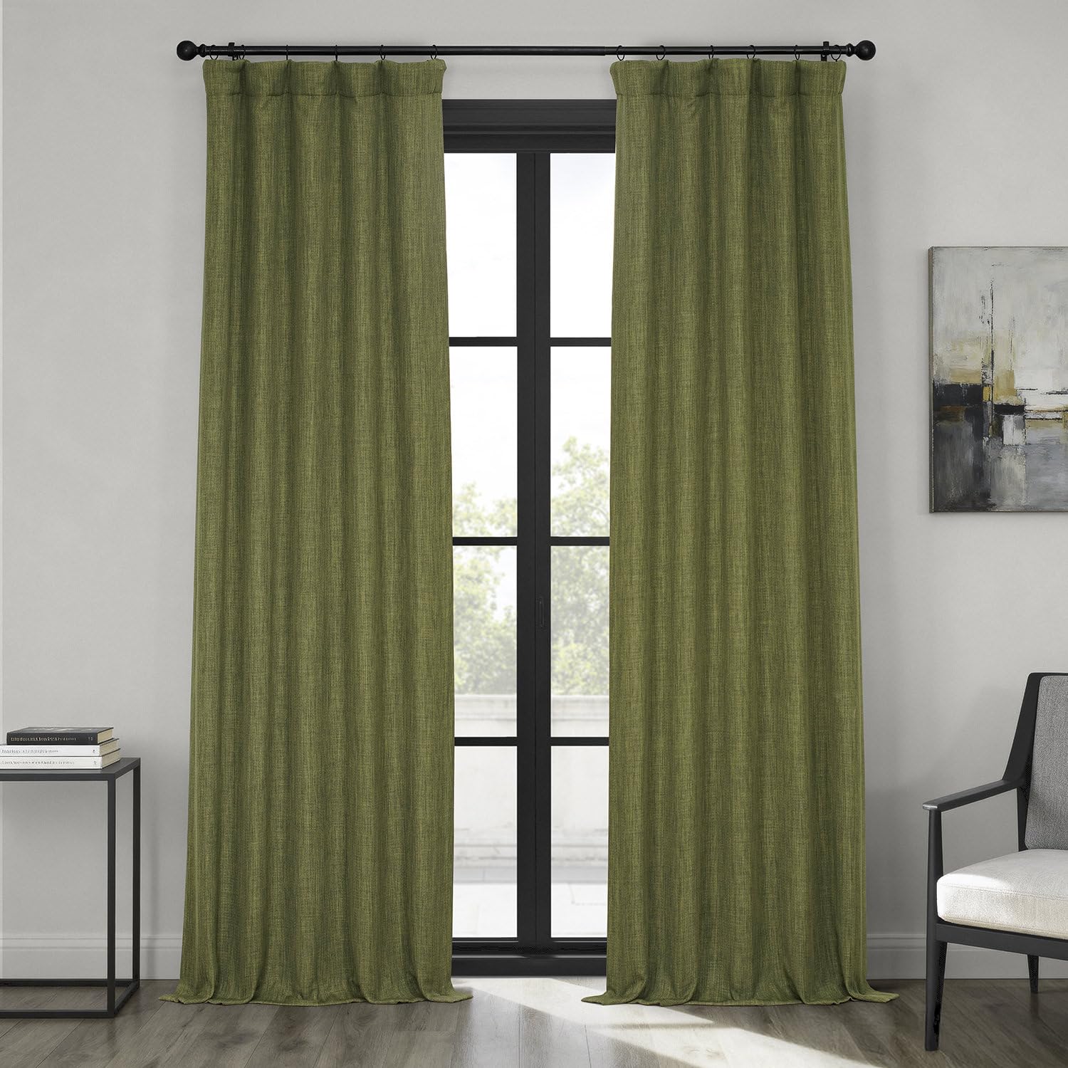 HPD Half Price Drapes Faux Linen Room Darkening Curtains - 108 Inches Long Luxury Linen Curtains for Bedroom & Living Room (1 Panel), 50W X 108L, Tuscany Green