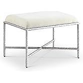 Meridian Furniture 22062Cream Valley Collection Modern | Contemporary Bench with Soft Cream Chenille Fabric, Brushed Silver F