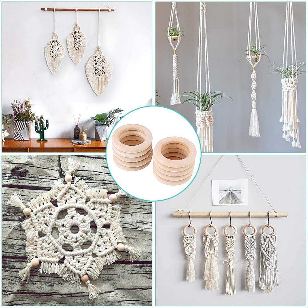 100 Pcs 5 Sizes Natural Wood Rings for Crafts, Unfinished Smooth Wooden Ring for Macrame, Wood Circles for Craft, DIY Ring Pendant and Connectors Jewelry Making