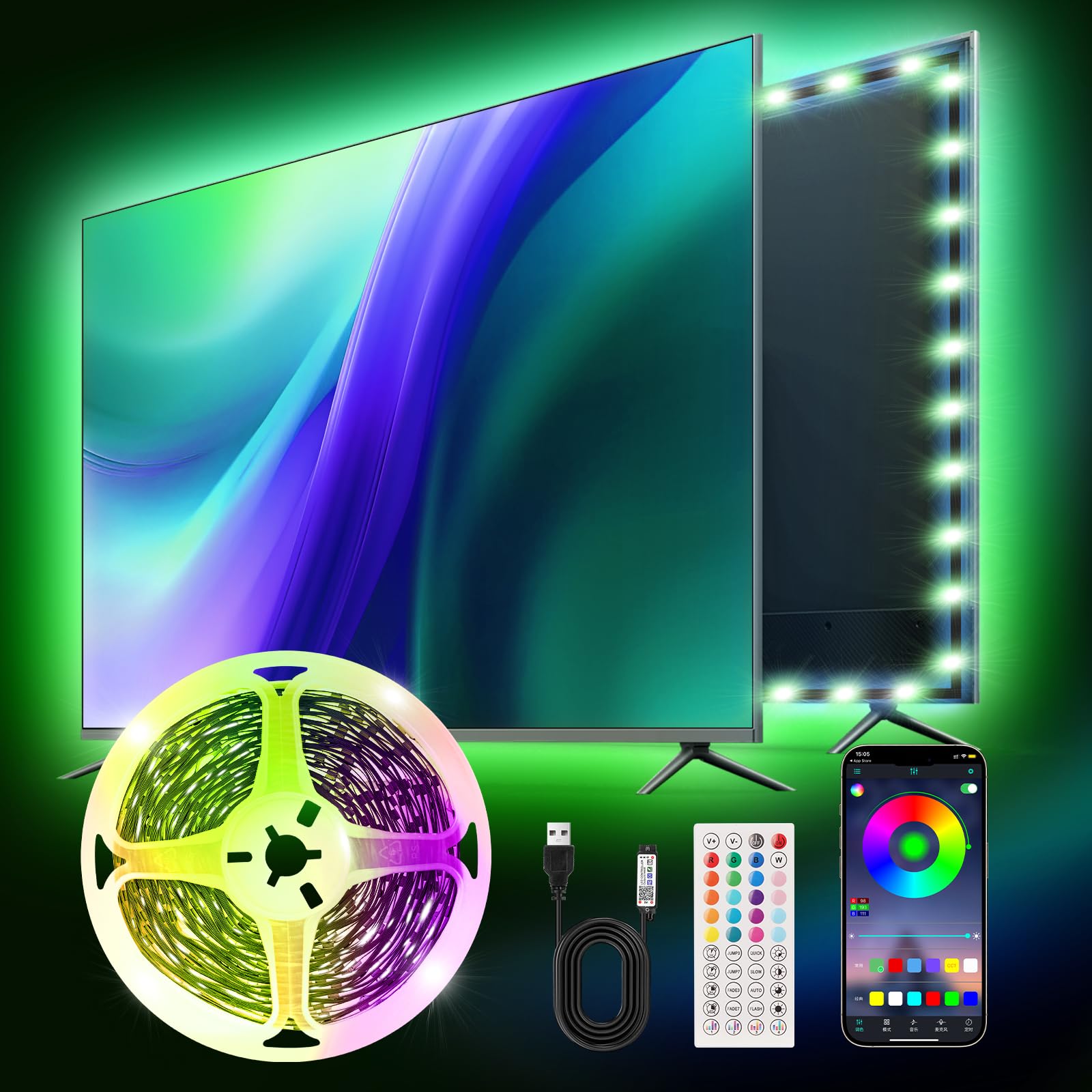 Photo 1 of TK99SW 9.84ft Smart RGB LED TV Backlight Strip for 32-45 Inch TVs, Music Sync Bluetooth App & Remote Control, USB-Powered LED Lights for Bedroom, Gaming, Home Theater