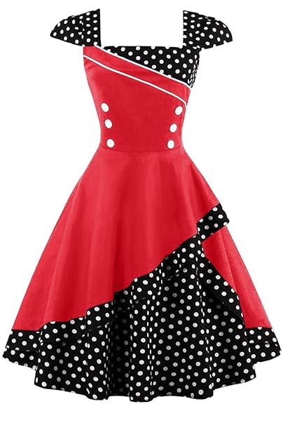Damen 50er Jahre Vintage Rockabilly Kleid Pin up Cocktailkleid Polka Dots Partykleid Knielang