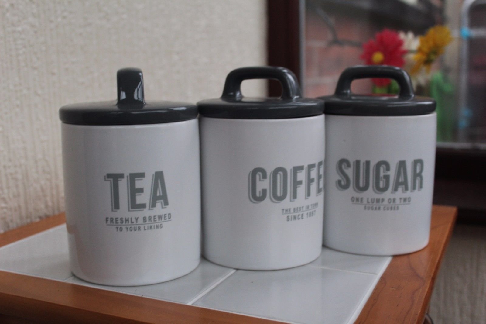tea coffee sugar grey canisters