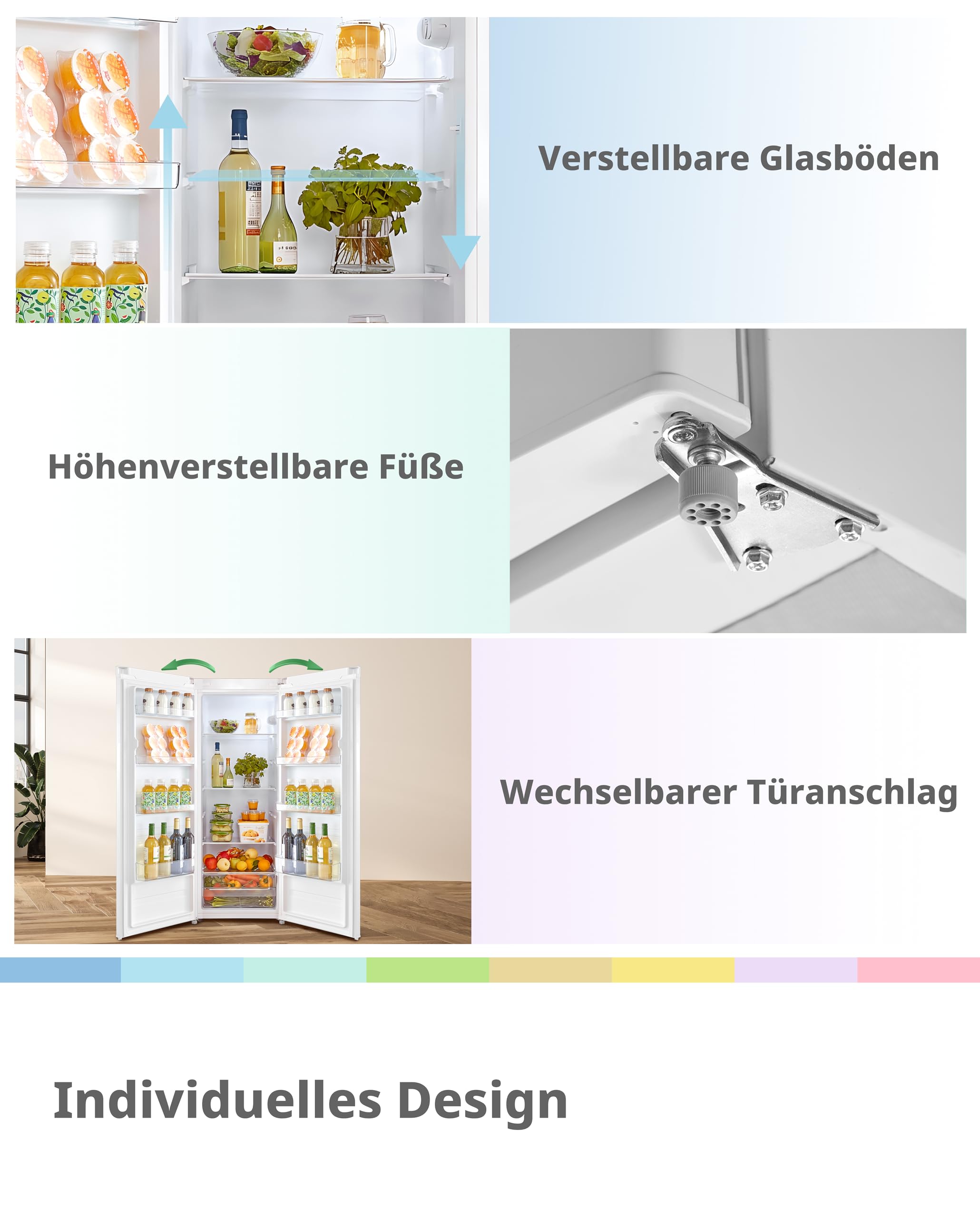 Comfee RCD235WH2EU(E) Kühlschrank, 230L Kühlschrank ohne Gefrierfach, 40 dB leise, LED-Licht, 1–10°C einstellbar, wechselbarer Türanschlag, Mehrfach-Glasablagen, Obst- & Gemüseschublade, Weiß 7