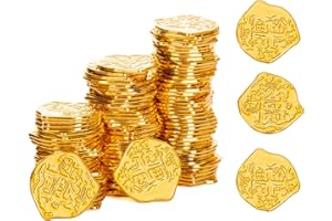 Vonokee 120 Pieces Plastic Pirate Coins,Fake Play Coins Replica Spanish Doubloons for Halloween,St.Patrick's Day Treasure Hunts, Chests, Cauldrons Decorations