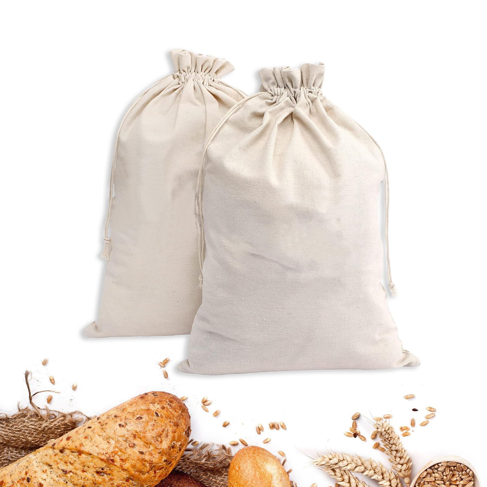 Photo 1 of Pcmursal Linen Bread Bag, 2 Packs Bread Bags for Sourdough, 12 x 16 Inch Reusable Bags for Bakery & Baguette