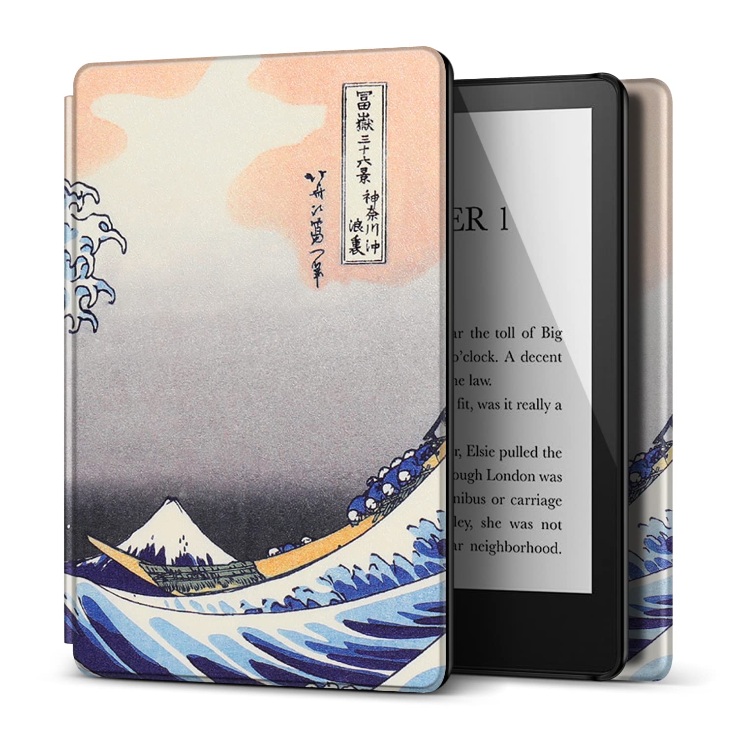 TNP Case for 6.8" Kindle Paperwhite 11th Generation 2021 / Kindle Paperwhite Signature Edition, PU Leather Cover, Protective Sleeve Folio Case for Kindle E-Reader with Auto Sleep/Wake, Great Wave