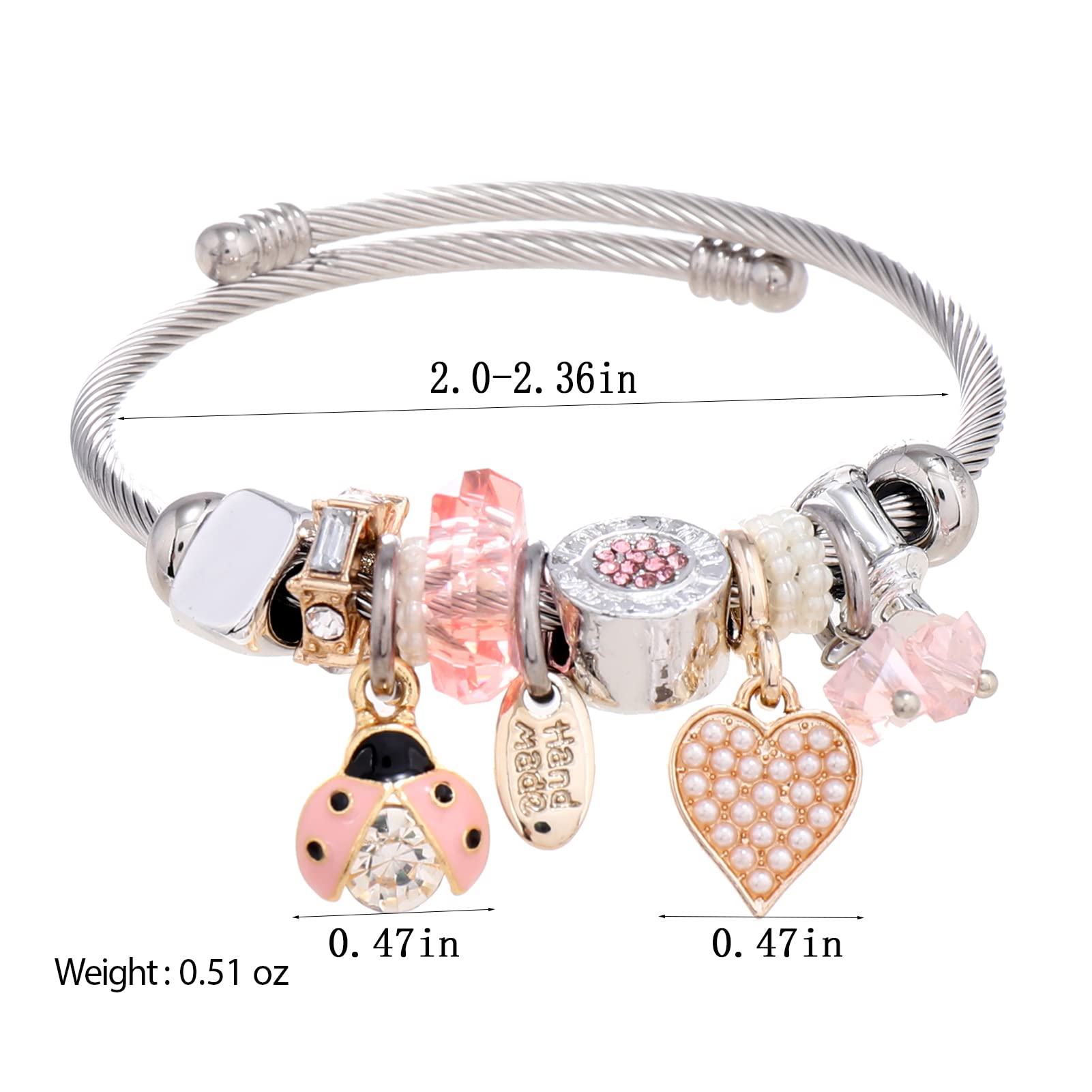 DS Charm Bracelets for girls,exquisite cute cartoon friendship bracelets Silver Stainless Steel Bangle with birthday Gift box, Adjustable girls jewelry Suitable for holiday gifts
