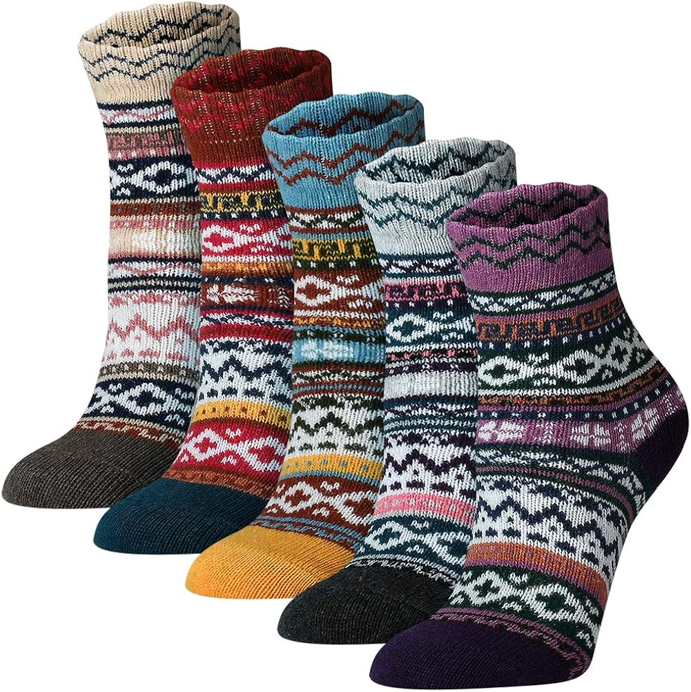 FYC 5 Pairs Womens Thick Knitted Wool Warm Socks Casual Socks for Women